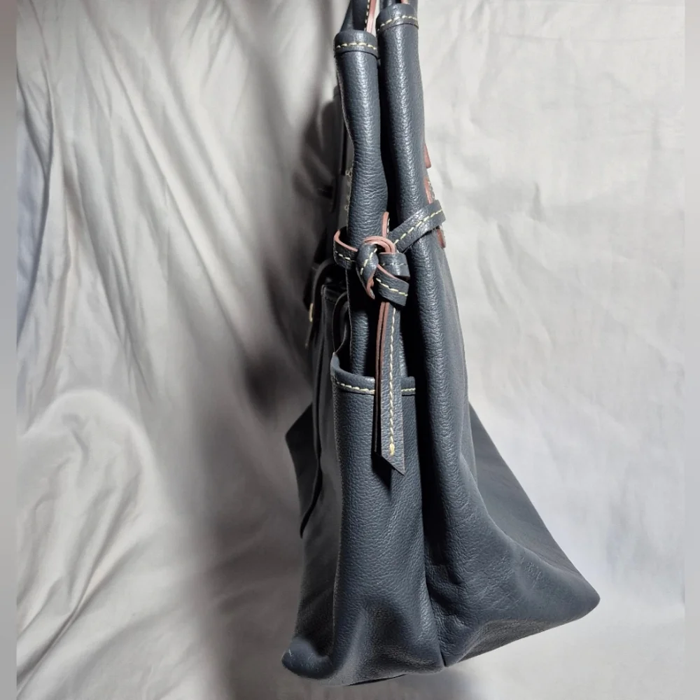 Dooney & Bourke large gray leather Crescent tote shoulder bag purse laptop bag - Picture 4 of 14